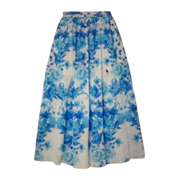 BORGO DE NOR Rhea floral-print broderie anglaise cotton midi skirt Size 10 - Picture 1 of 11